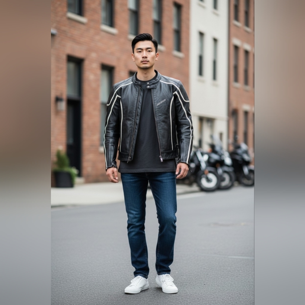 Agvsport Leather Motorcycle Jacket Protector Heavy Biker Large Runs Small